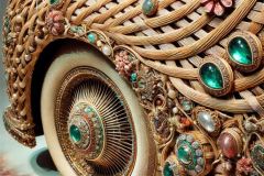 DALL·E-2025-09-28-17.39.52-An-ultra-hyperrealistic-vertical-close-up-of-a-fantastical-woven-automobile-in-ornate-Mary-Ooms-style.-The-focus-is-on-the-cars-door-and-wheel-area-