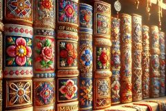 DALL·E-2025-07-01-20.22.19-Extreme-close-up-photorealistic-surreal-image-of-books-on-a-shelf-inspired-by-Milic-of-Macva.-The-books-are-standing-upright-in-front-of-the-viewer