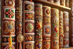 DALL·E-2025-07-01-20.22.25-Extreme-close-up-photorealistic-surreal-image-of-books-on-a-shelf-inspired-by-Milic-of-Macva.-The-books-are-standing-upright-in-front-of-the-viewer