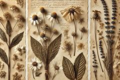 DALL·E-2025-07-02-20.22.32-A-photorealistic-herbarium-page-featuring-actual-dried-medicinal-herbs-such-as-chamomile-or-lavender-carefully-arranged-on-luxurious-handmade-paper.-