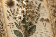 DALL·E-2025-07-02-20.22.48-A-close-up-photorealistic-view-of-a-herbarium-page-featuring-actual-dried-medicinal-herbs-such-as-chamomile-or-lavender.-The-dried-plant-is-shown-in-