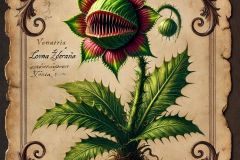DALL·E-2025-07-02-20.23.27-A-photorealistic-herbarium-page-featuring-a-fictional-carnivorous-plant-inspired-by-fantasy-video-games-resembling-a-menacing-plant-from-a-magical-wo