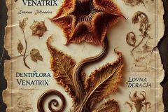 DALL·E-2025-07-02-20.23.33-A-photorealistic-close-up-herbarium-page-featuring-a-fictional-dried-carnivorous-plant-inspired-by-fantasy-games.-The-plant-is-carefully-pressed-and-