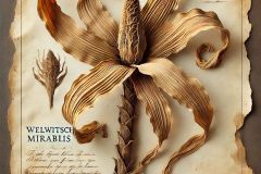 DALL·E-2025-07-02-20.23.59-A-photorealistic-close-up-herbarium-page-featuring-the-strange-desert-plant-Welwitschia-mirabilis.-The-dried-specimen-is-pressed-flat-and-mounted-on-