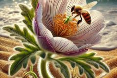 DALL·E-2025-07-02-20.24.25-An-ultra-detailed-photorealistic-close-up-of-a-blooming-coastal-flower-on-a-sunny-beach-with-a-beautiful-bee-landing-on-one-of-its-petals.-The-flowe