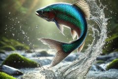 DALL·E-2025-07-02-20.25.09-A-photorealistic-ultra-detailed-image-of-a-beautiful-fish-jumping-out-of-a-stream-in-a-different-motion.-The-fish-is-leaping-vertically-with-a-strong