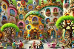 DALL·E-2025-07-18-22.36.35-A-whimsical-colorful-cafe-scene-in-a-fantasy-village-inspired-by-the-style-of-Hundertwasser-and-naive-art.-Brightly-painted-houses-with-organic-shap