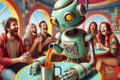 DALL·E-2025-07-18-22.40.25-A-funny-and-joyful-photorealistic-scene-in-a-colorful-sci-fi-cafe.-A-group-of-regular-people-are-laughing-and-sitting-at-a-table-with-an-unusual-robot
