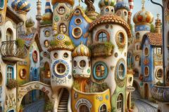 DALL·E-2025-07-18-22.40.51-A-photorealistic-close-up-daytime-scene-of-a-whimsical-village-that-blends-the-surreal-architectural-style-of-Friedensreich-Hundertwasser-with-the-vi