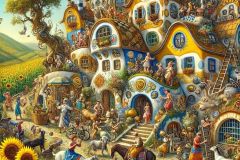 DALL·E-2025-07-18-22.41.12-A-highly-detailed-photorealistic-daytime-scene-in-a-whimsical-village-combining-the-styles-of-Hundertwasser-and-Milic-od-Macve.-The-village-is-full-o