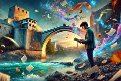 DALL·E-2025-08-28-20.34.32-Ultra-photorealistic-hyper-detailed-surreal-cinematic-scene-of-a-young-man-standing-by-the-Neretva-river-near-the-Stari-Most-in-Mostar-at-dusk.-He-ho