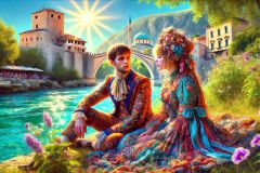 DALL·E-2025-08-28-20.34.36-Ultra-photorealistic-hyper-detailed-summer-daytime-scene-inspired-by-the-artistic-extravagance-of-Milic-od-Macve.-A-young-man-and-a-young-woman-sit-t