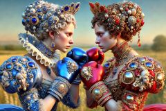 DALL·E-2025-10-11-00.35.17-An-ultra-hyperrealistic-horizontal-surreal-scene-in-Mary-Ooms-style-showing-two-baroque-women-in-a-Tekken-style-duel.-They-look-very-different_-one-w