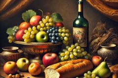 DALL·E-2025-10-11-00.36.28-An-ultra-hyperrealistic-vertical-surreal-scene-styled-like-an-old-master-still-life-painting.-On-a-richly-draped-table-traditional-objects-appear_-a-