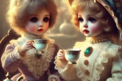 DALL·E-2025-10-11-00.37.09-An-ultra-hyperrealistic-vertical-close-up-scene-showing-two-vintage-porcelain-dolls-from-the-early-20th-century-sitting-together-at-a-small-table-dri