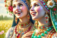 DALL·E-2025-10-11-00.37.16-An-ultra-hyperrealistic-vertical-summer-scene-in-Mary-Ooms-style-showing-two-villagers-up-close-in-a-lively-moment.-Their-faces-and-upper-bodies-are-