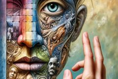 DALL·E-2025-10-11-00.40.54-An-ultra-hyperrealistic-vertical-surreal-portrait-of-a-human-face-divided-into-three-seamlessly-blended-artistic-styles.-One-section-of-the-face-is-in