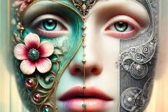 DALL·E-2025-10-11-00.41.09-An-ultra-hyperrealistic-vertical-surreal-portrait-of-a-human-face-divided-into-three-seamlessly-blended-styles.-One-part-of-the-face-is-crafted-in-Mar