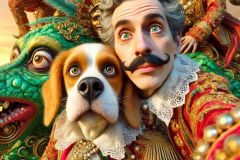 DALL·E-2025-10-11-00.44.26-An-ultra-hyperrealistic-photorealistic-close-up-vertical-scene-of-two-men-inspired-by-Dylan-Dog-and-Groucho-sitting-on-a-large-colorful-baroque-creat