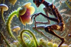 DALL·E-2025-07-02-20.26.59-A-photorealistic-ultra-detailed-scene-of-a-small-humanoid-alien-creature-caught-in-the-trap-of-a-surreal-alien-plant.-The-creature-has-a-smooth-refl