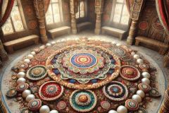 DALL·E-2025-07-02-20.30.43-Photorealistic-surreal-image-of-a-richly-detailed-folkloric-mandala-inside-a-temple-inspired-by-Milic-of-Macva.-The-mandala-lies-at-the-center-of-the