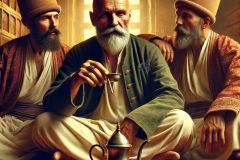 DALL·E-2025-07-11-21.30.54-A-photorealistic-ultra-detailed-close-up-image-of-a-wise-older-man-resembling-G.I.-Gurdjieff-sitting-with-two-Sufi-dervishes-and-drinking-tea-toget