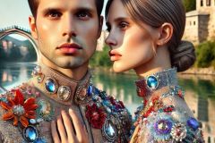 DALL·E-2025-08-28-20.34.50-Ultra-photorealistic-hyper-detailed-vertical-close-up-portrait-of-a-modern-young-man-and-woman-in-a-tender-embrace-by-the-Neretva-river-in-Mostar-on-