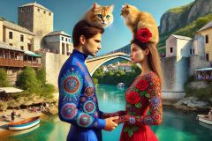 DALL·E-2025-08-28-20.36.42-Ultra-photorealistic-hyper-detailed-wide-horizontal-scene-of-a-modern-young-man-and-woman-standing-together-on-the-Stari-Most-bridge-in-Mostar-on-a-b