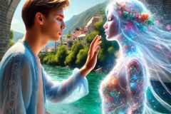 DALL·E-2025-08-28-20.36.55-Ultra-photorealistic-hyper-detailed-vertical-close-up-scene-beneath-the-Stari-Most-bridge-in-Mostar-on-a-bright-summer-day.-A-young-modern-man-in-a-b