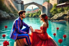 DALL·E-2025-08-28-20.37.51-Ultra-photorealistic-hyper-detailed-vertical-scene-of-a-modern-young-man-and-woman-sitting-together-in-a-small-boat-on-the-turquoise-Neretva-river-in