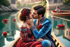 DALL·E-2025-08-28-20.37.59-Ultra-photorealistic-hyper-detailed-vertical-close-up-scene-of-a-modern-young-man-and-woman-kissing-tenderly-while-sitting-together-in-a-small-boat-o