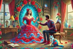 DALL·E-2025-08-31-15.04.26-Ultra-photorealistic-hyper-detailed-wide-surreal-scene-inspired-by-Milic-od-Macve.-A-modern-young-man-in-a-richly-decorated-room-sits-before-a-large-