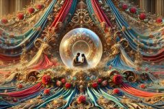 DALL·E-2025-08-31-15.05.10-Ultra-photorealistic-hyper-detailed-wide-surreal-scene-inspired-by-Milic-od-Macve.-A-huge-ornate-flag-made-of-luxurious-colorful-fabric-billows-magn