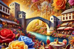 DALL·E-2025-08-31-15.06.56-A-surreal-close-up-inspired-by-the-style-of-Milic-od-Macve.-The-Stari-Most-bridge-of-Mostar-is-shown-up-close-seamlessly-integrated-into-a-richly-orn
