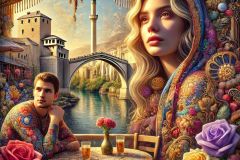 DALL·E-2025-08-31-15.07.24-A-surreal-close-up-scene-inspired-by-Milic-od-Macve.-A-beautiful-young-woman-and-a-young-man-are-shown-up-close-sitting-together-at-a-dreamlike-cafe-