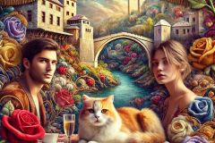 DALL·E-2025-08-31-15.07.35-A-surreal-close-up-inspired-by-Milic-od-Macve.-A-beautiful-young-woman-and-a-young-man-are-shown-up-close-sitting-together-at-a-dreamlike-cafe-table-