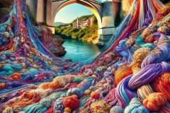 DALL·E-2025-08-31-15.07.41-A-surreal-extreme-close-up-inspired-by-Milic-od-Macve.-The-Stari-Most-bridge-of-Mostar-is-shown-very-close-its-stone-texture-richly-detailed.-Flowing
