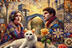 DALL·E-2025-08-31-15.07.46-A-surreal-close-up-inspired-by-Milic-od-Macve-but-reimagined-through-the-aesthetics-of-azulejos-tiles-and-cubism.-A-beautiful-young-woman-and-a-young