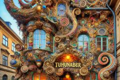 DALL·E-2025-08-31-15.10.06-A-surreal-extremely-ornate-photorealistic-yet-fantastical-small-house-in-Gothenburg-Goteborg-Sweden-which-is-the-Duhunadar-cafe.-The-entire-ho
