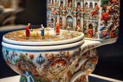 DALL·E-2025-09-02-20.59.48-A-photorealistic-close-up-of-a-white-porcelain-toilet-displayed-as-an-art-piece-its-entire-smooth-surface-painted-with-ornate-azulejos-style-designs