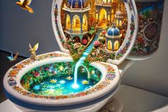 DALL·E-2025-09-02-21.00.17-A-photorealistic-close-up-of-a-white-porcelain-toilet-displayed-as-an-art-piece-but-inside-the-toilet-bowl-is-a-surreal-miniature-world.-Instead-of-w