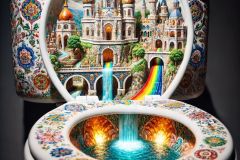 DALL·E-2025-09-02-21.00.35-A-photorealistic-close-up-of-a-white-porcelain-toilet-displayed-as-an-art-piece-but-inside-the-toilet-bowl-is-a-surreal-miniature-world.-Instead-of-w