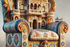 DALL·E-2025-09-02-21.00.48-A-surreal-photorealistic-vision-of-a-gigantic-armchair-designed-as-a-fantastical-building.-The-entire-armchair-is-ornate-and-colorful-covered-with-a