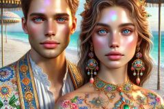 DALL·E-2025-09-02-21.01.36-An-ultra-close-photorealistic-portrait-of-a-beautiful-young-woman-and-a-young-man-together-on-a-magical-beach-styled-in-ornate-azulejos-fashion.-Both