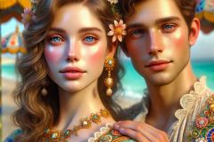 DALL·E-2025-09-02-21.01.38-An-ultra-close-photorealistic-portrait-of-a-beautiful-young-woman-and-a-young-man-together-on-a-magical-beach-styled-in-ornate-azulejos-fashion.-Both