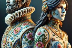 DALL·E-2025-09-02-21.01.59-A-surreal-photorealistic-full-body-portrait-of-two-chess-pieces-a-king-and-a-queen-designed-as-human-like-figures-in-ornate-azulejos-style.-They-st