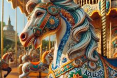 DALL·E-2025-09-02-21.02.39-A-photorealistic-close-up-of-a-fantastical-carousel-animal-in-ornate-azulejos-style-during-a-bright-summer-day.-The-animal-a-majestic-horse-or-lion
