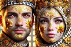 DALL·E-2025-09-12-23.04.41-An-ultra-close-photorealistic-portrait-of-the-Bosnian-king-and-queen-in-ornate-Bosnian-style.-Their-porcelain-smooth-faces-are-richly-decorated-with-i