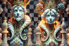 DALL·E-2025-09-02-21.03.01-A-surreal-photorealistic-vision-of-two-chess-pieces-a-king-and-a-queen-designed-as-human-like-figures-in-ornate-azulejos-style.-They-look-like-livi