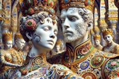 DALL·E-2025-09-12-23.03.58-An-ultra-close-photorealistic-portrait-of-a-king-and-a-queen-designed-as-human-like-figures-in-ornate-azulejos-style-dancing-together-in-a-lavish-roy